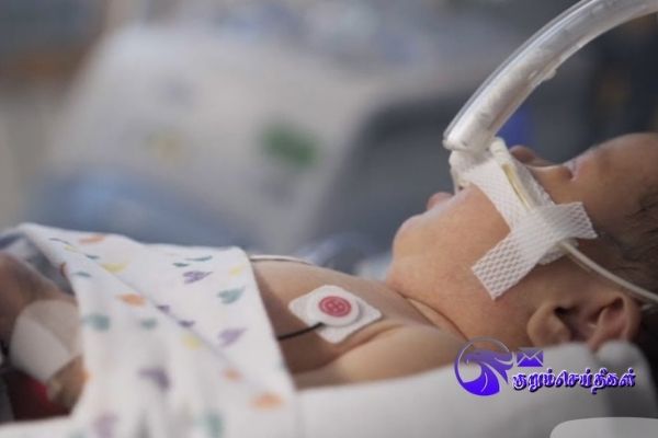 A sudden decrease in oxygen levels in the body of an infected baby